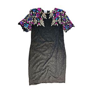 Stenay Vintage 100% Silk Multicolor Sequin Beaded Cocktail Dress Size 10 Womens